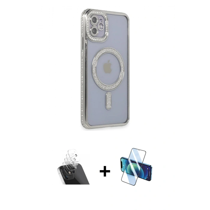MARSİLYAN™- iPhone 11 Kılıf Zirve Doku Prime - Siyah 3D Antistatik Cam Ekran Koruyucu + Kamera Lens Koruma Cam - SF