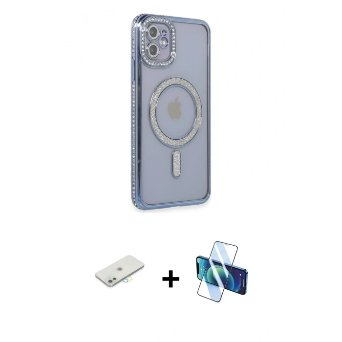 MARSİLYAN™- iPhone 11 Kılıf Zirve Doku Prime - Siyah 3D Antistatik Cam Ekran Koruyucu + Renkli Kamera Lens Koruma Cam - SI