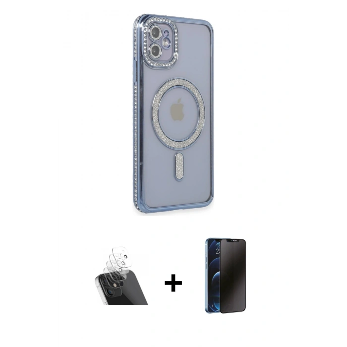 MARSİLYAN™- iPhone 11 Kılıf Zirve Doku Prime - Siyah 3D Antistatik Hayalet Cam Ekran Koruyucu + Kamera Lens Koruma Cam - SF