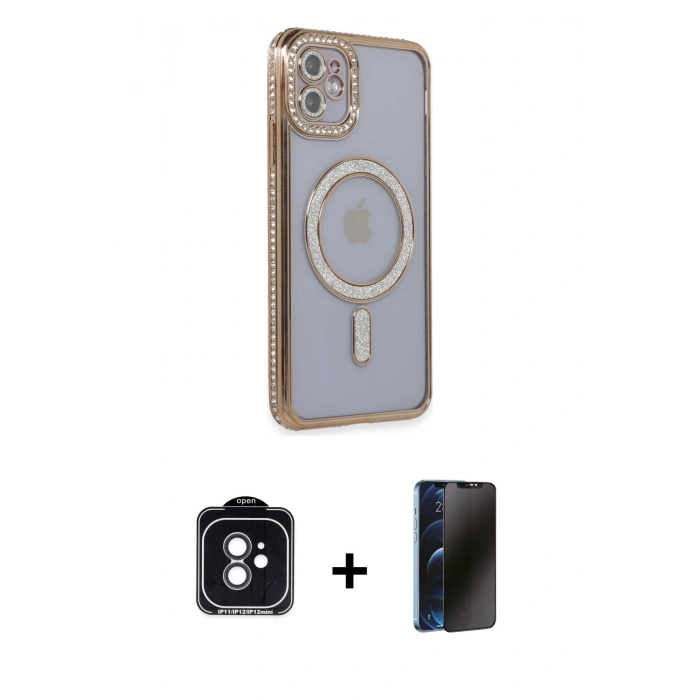 MARSİLYAN™- iPhone 11 Kılıf Zirve Doku Prime - Siyah 3D Antistatik Hayalet Cam Ekran Koruyucu + PVD Metal Kamera Lens - SH