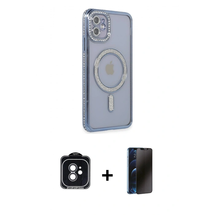 MARSİLYAN™- iPhone 11 Kılıf Zirve Doku Prime - Siyah 3D Antistatik Hayalet Cam Ekran Koruyucu + PVD Metal Kamera Lens - SH