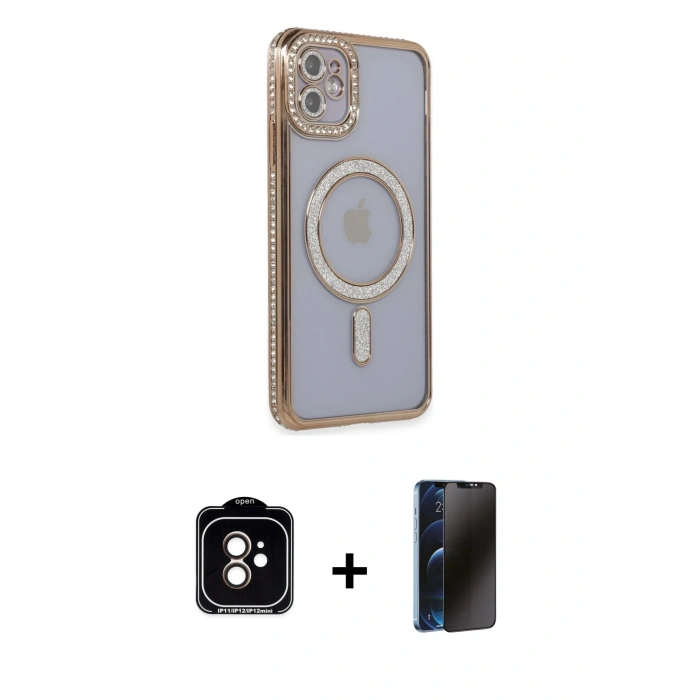 MARSİLYAN™- iPhone 11 Kılıf Zirve Doku Prime - Siyah 3D Antistatik Hayalet Cam Ekran Koruyucu + PVD Metal Kamera Lens - TU