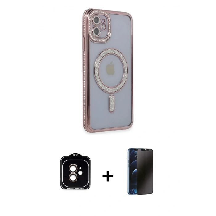 MARSİLYAN™- iPhone 11 Kılıf Zirve Doku Prime - Siyah 3D Antistatik Hayalet Cam Ekran Koruyucu + PVD Metal Kamera Lens - TU
