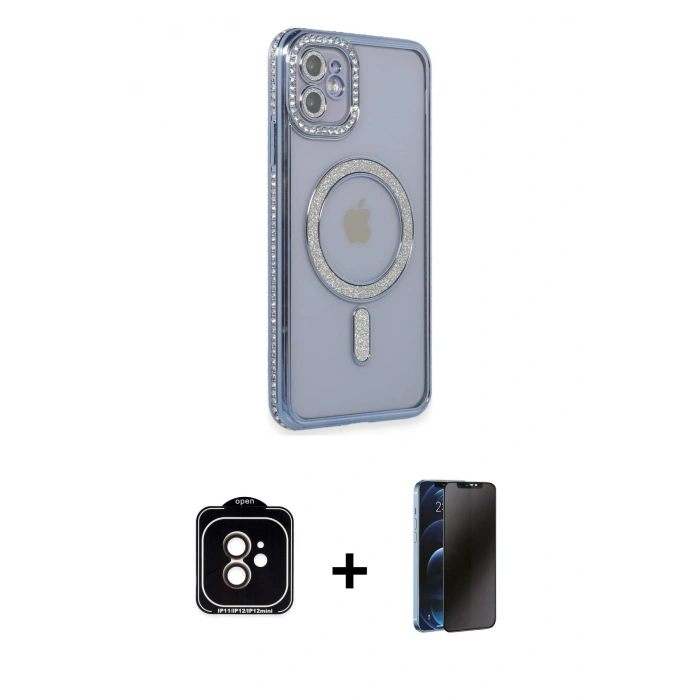 MARSİLYAN™- iPhone 11 Kılıf Zirve Doku Prime - Siyah 3D Antistatik Hayalet Cam Ekran Koruyucu + PVD Metal Kamera Lens - TU
