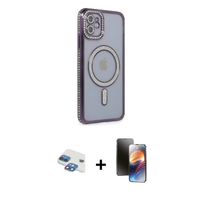 MARSİLYAN™- iPhone 11 Kılıf Zirve Doku Prime - Siyah 3D Antistatik Mat Seramik Nano Ekran Koruyucu + Pers Alüminyum Kamera Lens - GI