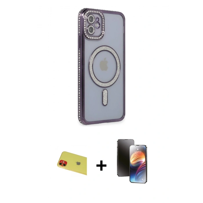 MARSİLYAN™- iPhone 11 Kılıf Zirve Doku Prime - Siyah 3D Antistatik Mat Seramik Nano Ekran Koruyucu + Rainbow Kamera Lens Koruma Cam - KI