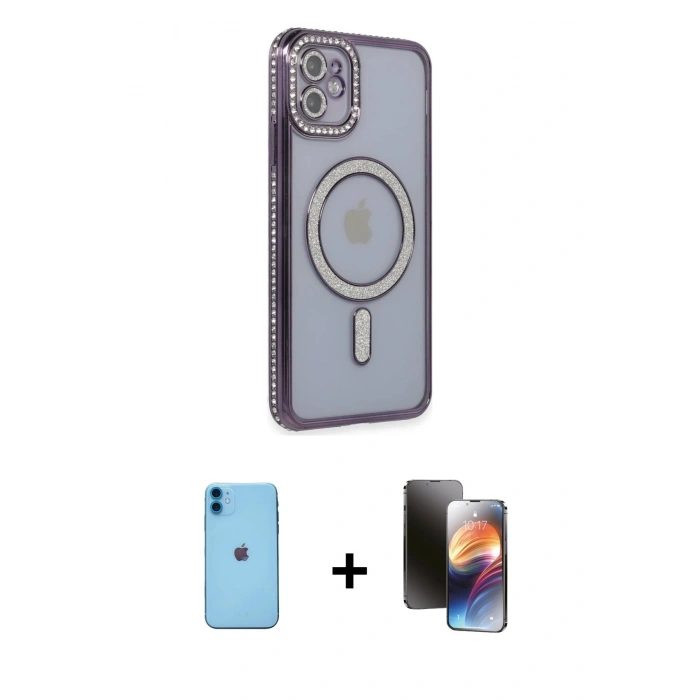 MARSİLYAN™- iPhone 11 Kılıf Zirve Doku Prime - Siyah 3D Antistatik Mat Seramik Nano Ekran Koruyucu + Neon Fosforlu Kamera Lens - MI