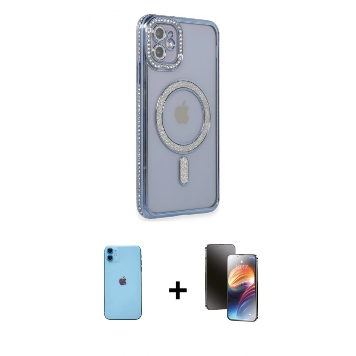 MARSİLYAN™- iPhone 11 Kılıf Zirve Doku Prime - Siyah 3D Antistatik Mat Seramik Nano Ekran Koruyucu + Neon Fosforlu Kamera Lens - MI