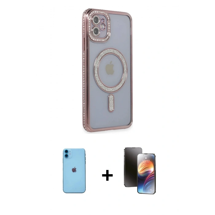 MARSİLYAN™- iPhone 11 Kılıf Zirve Doku Prime - Siyah 3D Antistatik Mat Seramik Nano Ekran Koruyucu + Neon Fosforlu Kamera Lens - MI