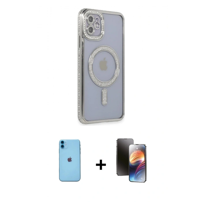 MARSİLYAN™- iPhone 11 Kılıf Zirve Doku Prime - Siyah 3D Antistatik Mat Seramik Nano Ekran Koruyucu + Neon Fosforlu Kamera Lens - MI