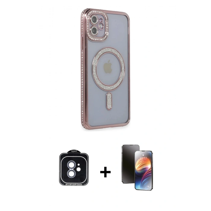 MARSİLYAN™- iPhone 11 Kılıf Zirve Doku Prime - Siyah 3D Antistatik Mat Seramik Nano Ekran Koruyucu + PVD Metal Kamera Lens - MI