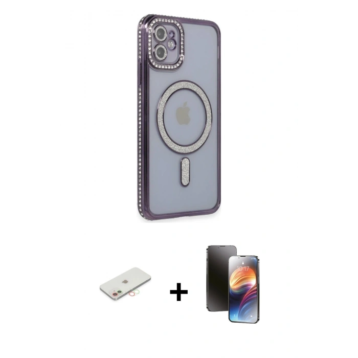 MARSİLYAN™- iPhone 11 Kılıf Zirve Doku Prime - Siyah 3D Antistatik Mat Seramik Nano Ekran Koruyucu + Renkli Kamera Lens Koruma Cam - YL