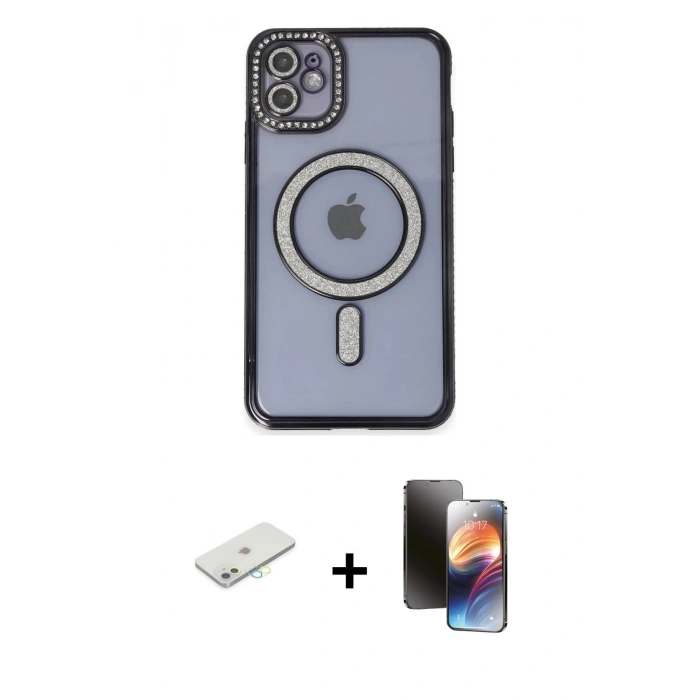 MARSİLYAN™- iPhone 11 Kılıf Zirve Doku Prime - Siyah 3D Antistatik Mat Seramik Nano Ekran Koruyucu + Renkli Kamera Lens Koruma Cam - SI