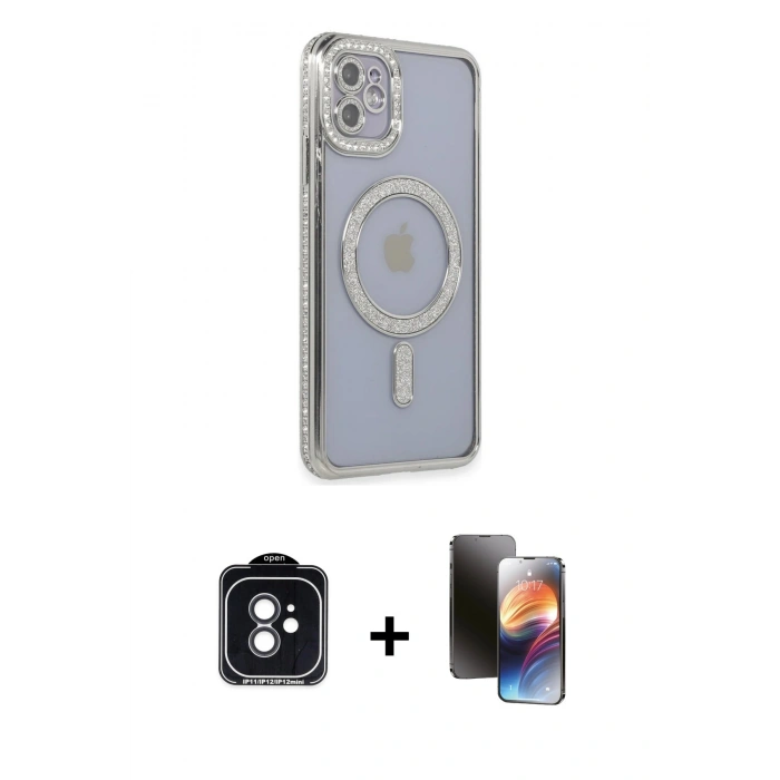MARSİLYAN™- iPhone 11 Kılıf Zirve Doku Prime - Siyah 3D Antistatik Mat Seramik Nano Ekran Koruyucu + PVD Metal Kamera Lens - SH