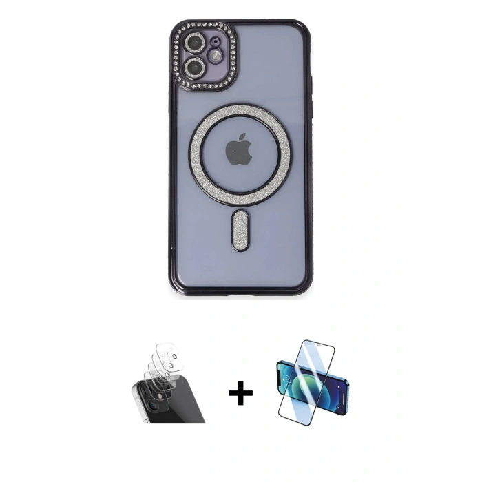 MARSİLYAN™- iPhone 11 Kılıf Zirve Doku Prime - Siyah 3D Antistatik Seramik Nano Ekran Koruyucu + Kamera Lens Koruma Cam - SF