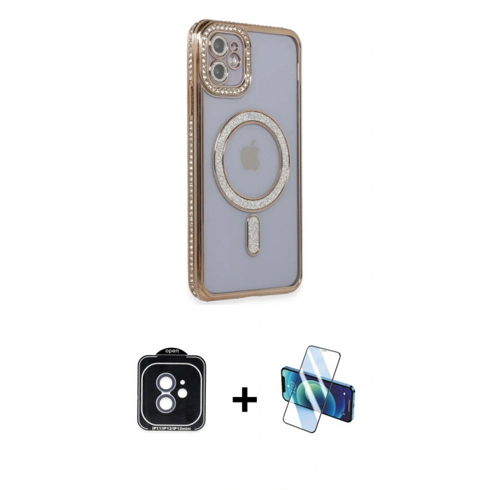MARSİLYAN™- iPhone 11 Kılıf Zirve Doku Prime - Siyah 3D Antistatik Seramik Nano Ekran Koruyucu + PVD Metal Kamera Lens - MI