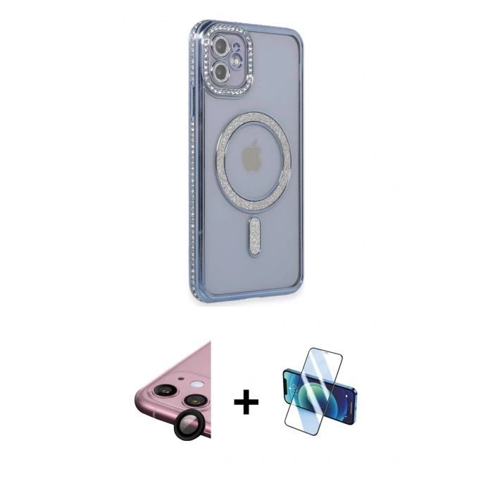MARSİLYAN™- iPhone 11 Kılıf Zirve Doku Prime - Siyah 3D Antistatik Seramik Nano Ekran Koruyucu + Raze Metal Kamera Lens - SH