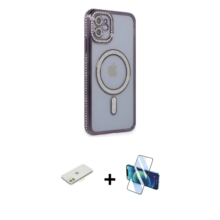 MARSİLYAN™- iPhone 11 Kılıf Zirve Doku Prime - Siyah 3D Antistatik Seramik Nano Ekran Koruyucu + Renkli Kamera Lens Koruma Cam - TU