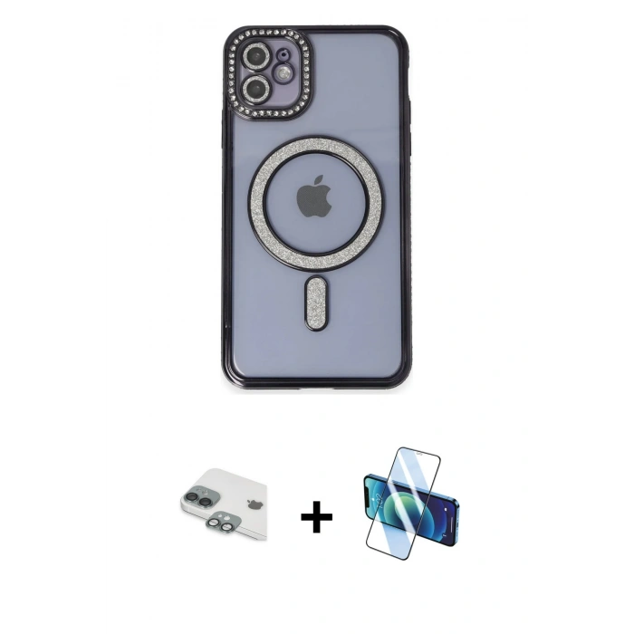 MARSİLYAN™- iPhone 11 Kılıf Zirve Doku Prime - Siyah 3D Antistatik Seramik Nano Ekran Koruyucu + Pers Alüminyum Kamera Lens - YL