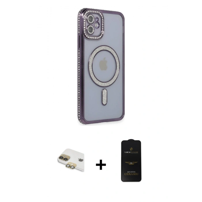MARSİLYAN™- iPhone 11 Kılıf Zirve Doku Prime - Siyah 6D Antistatik Mat Seramik Hayalet Nano Ekran Koruyucu + Pers Alüminyum Kamera Lens - GD