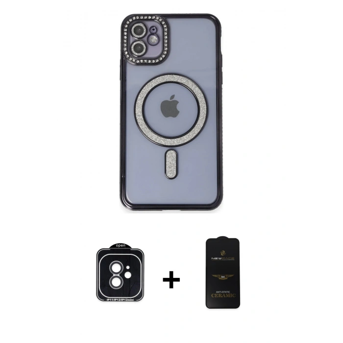 MARSİLYAN™- iPhone 11 Kılıf Zirve Doku Prime - Siyah 6D Antistatik Mat Seramik Hayalet Nano Ekran Koruyucu + PVD Metal Kamera Lens - SH