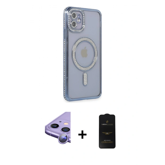 MARSİLYAN™- iPhone 11 Kılıf Zirve Doku Prime - Siyah 6D Antistatik Mat Seramik Hayalet Nano Ekran Koruyucu + Raze Metal Kamera Lens - MR