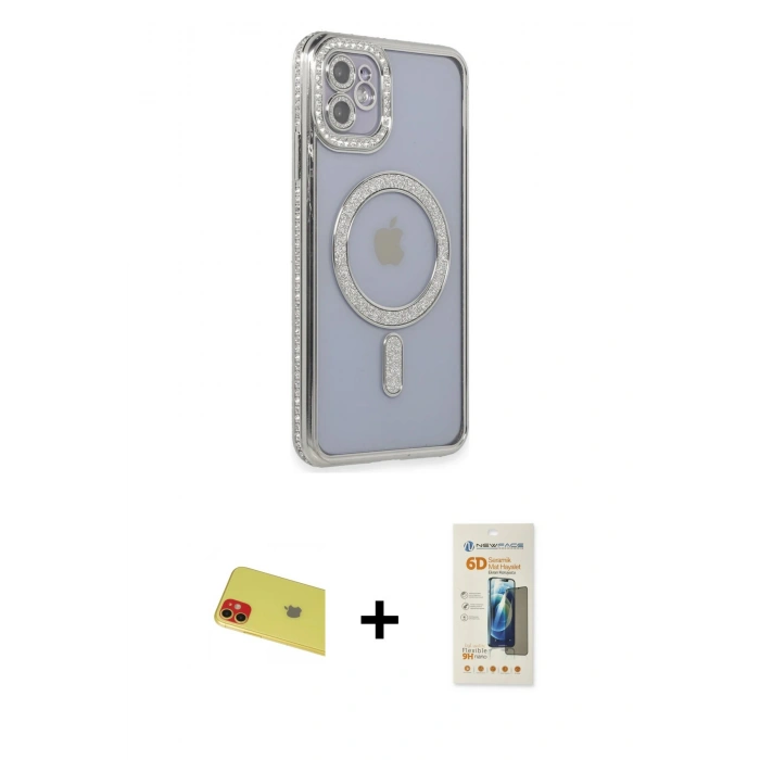 MARSİLYAN™- iPhone 11 Kılıf Zirve Doku Prime - Siyah 6D Mat Seramik Hayalet Nano Ekran Koruyucu + Rainbow Kamera Lens Koruma Cam - KI