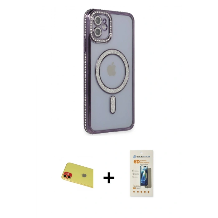 MARSİLYAN™- iPhone 11 Kılıf Zirve Doku Prime - Siyah 6D Mat Seramik Hayalet Nano Ekran Koruyucu + Rainbow Kamera Lens Koruma Cam - KI