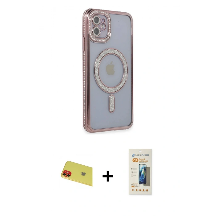MARSİLYAN™- iPhone 11 Kılıf Zirve Doku Prime - Siyah 6D Mat Seramik Hayalet Nano Ekran Koruyucu + Rainbow Kamera Lens Koruma Cam - KI