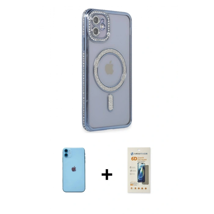 MARSİLYAN™- iPhone 11 Kılıf Zirve Doku Prime - Siyah 6D Mat Seramik Hayalet Nano Ekran Koruyucu + Neon Fosforlu Kamera Lens - MI