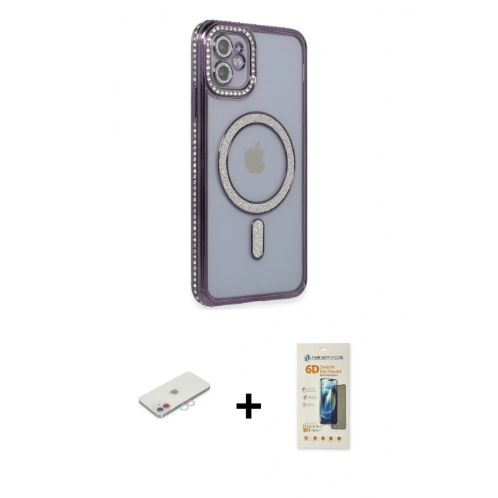 MARSİLYAN™- iPhone 11 Kılıf Zirve Doku Prime - Siyah 6D Mat Seramik Hayalet Nano Ekran Koruyucu + Renkli Kamera Lens Koruma Cam - PE