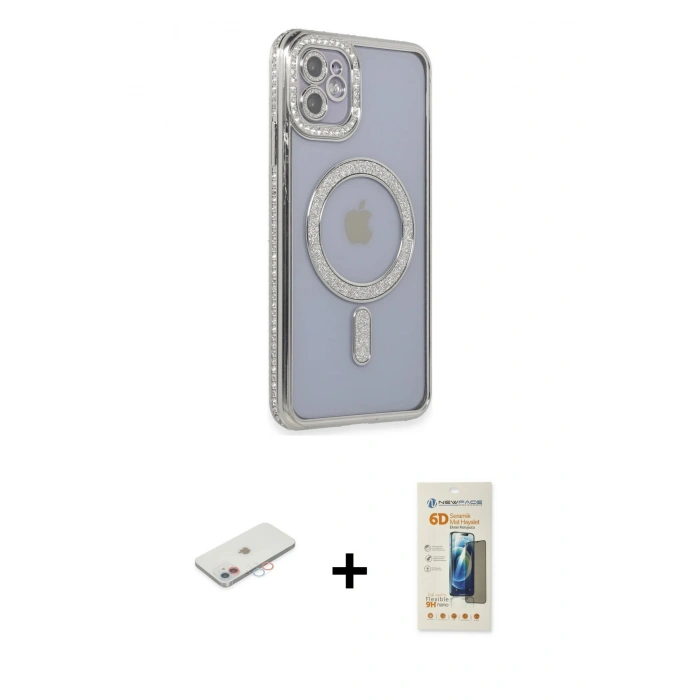 MARSİLYAN™- iPhone 11 Kılıf Zirve Doku Prime - Siyah 6D Mat Seramik Hayalet Nano Ekran Koruyucu + Renkli Kamera Lens Koruma Cam - PE