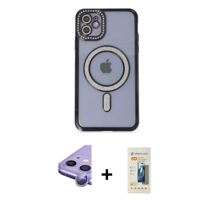 MARSİLYAN™- iPhone 11 Kılıf Zirve Doku Prime - Siyah 6D Mat Seramik Hayalet Nano Ekran Koruyucu + Raze Metal Kamera Lens - MR