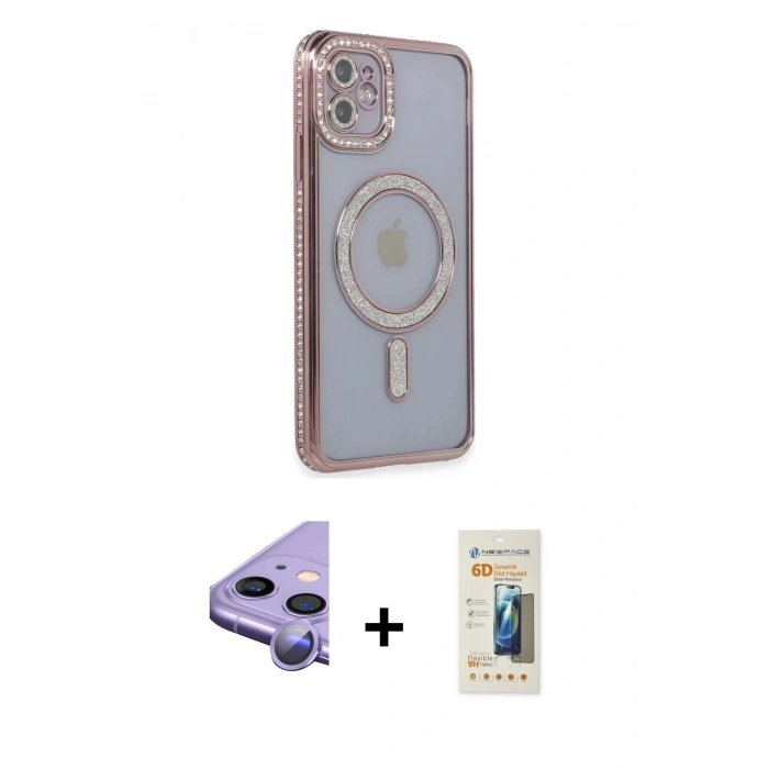 MARSİLYAN™- iPhone 11 Kılıf Zirve Doku Prime - Siyah 6D Mat Seramik Hayalet Nano Ekran Koruyucu + Raze Metal Kamera Lens - MR