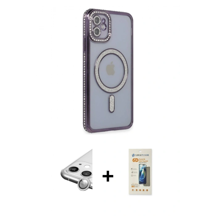 MARSİLYAN™- iPhone 11 Kılıf Zirve Doku Prime - Siyah 6D Mat Seramik Hayalet Nano Ekran Koruyucu + Raze Metal Kamera Lens - GS