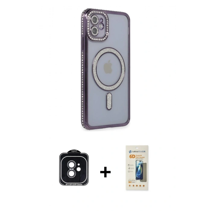 MARSİLYAN™- iPhone 11 Kılıf Zirve Doku Prime - Siyah 6D Mat Seramik Hayalet Nano Ekran Koruyucu + PVD Metal Kamera Lens - SH