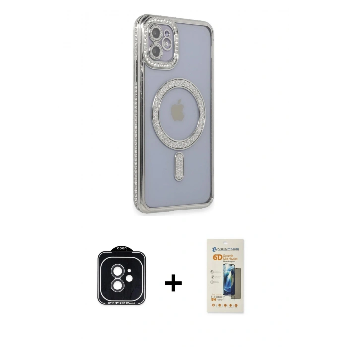 MARSİLYAN™- iPhone 11 Kılıf Zirve Doku Prime - Siyah 6D Mat Seramik Hayalet Nano Ekran Koruyucu + PVD Metal Kamera Lens - SH
