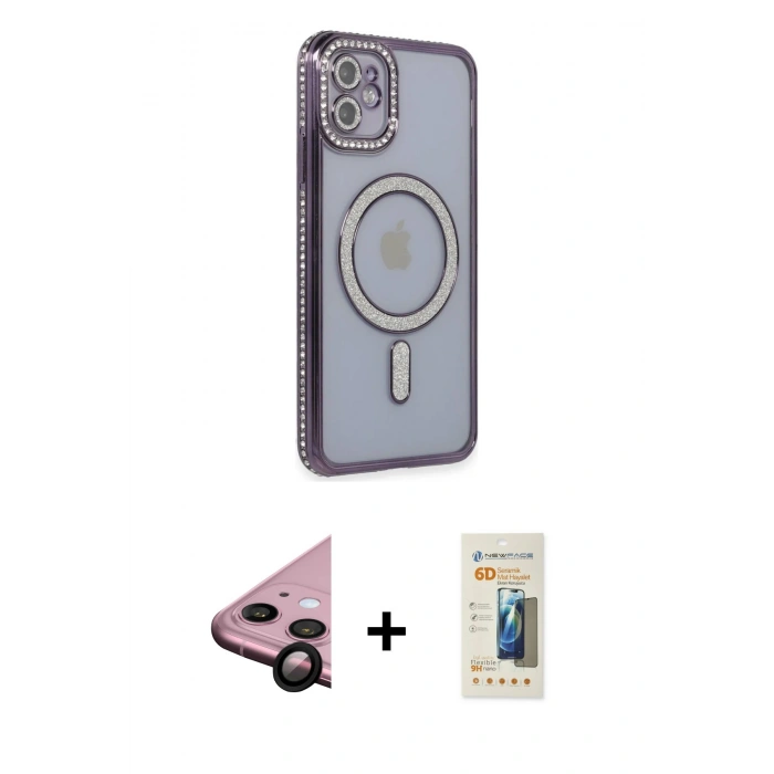 MARSİLYAN™- iPhone 11 Kılıf Zirve Doku Prime - Siyah 6D Mat Seramik Hayalet Nano Ekran Koruyucu + Raze Metal Kamera Lens - SH