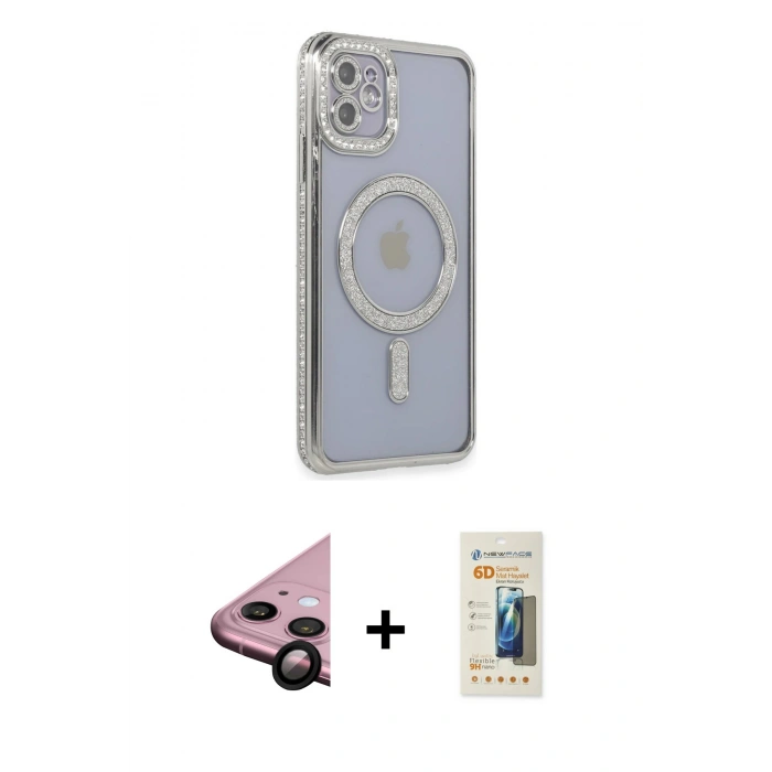 MARSİLYAN™- iPhone 11 Kılıf Zirve Doku Prime - Siyah 6D Mat Seramik Hayalet Nano Ekran Koruyucu + Raze Metal Kamera Lens - SH