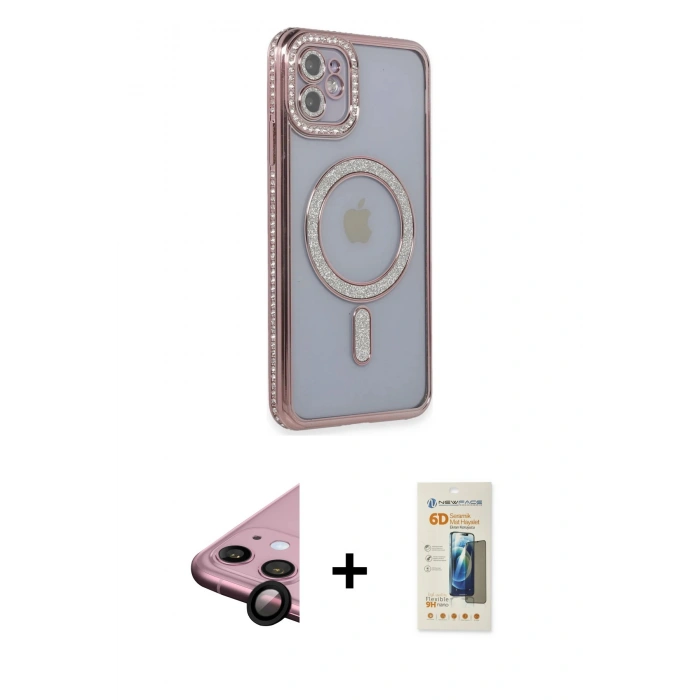 MARSİLYAN™- iPhone 11 Kılıf Zirve Doku Prime - Siyah 6D Mat Seramik Hayalet Nano Ekran Koruyucu + Raze Metal Kamera Lens - SH