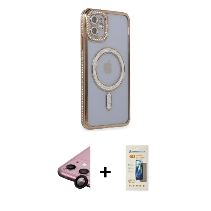 MARSİLYAN™- iPhone 11 Kılıf Zirve Doku Prime - Siyah 6D Mat Seramik Hayalet Nano Ekran Koruyucu + Raze Metal Kamera Lens - SH