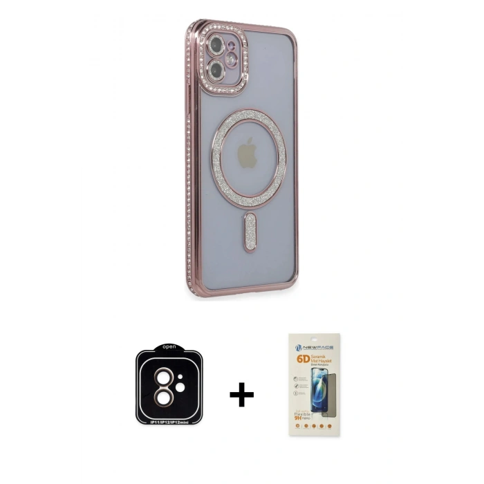 MARSİLYAN™- iPhone 11 Kılıf Zirve Doku Prime - Siyah 6D Mat Seramik Hayalet Nano Ekran Koruyucu + PVD Metal Kamera Lens - TU