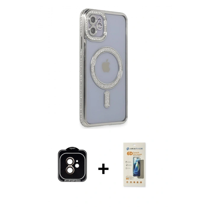 MARSİLYAN™- iPhone 11 Kılıf Zirve Doku Prime - Siyah 6D Mat Seramik Hayalet Nano Ekran Koruyucu + PVD Metal Kamera Lens - TU