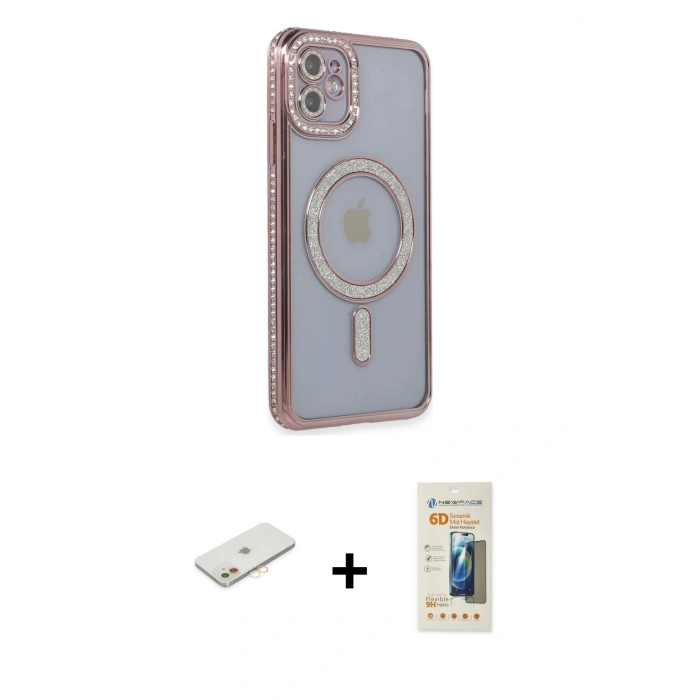 MARSİLYAN™- iPhone 11 Kılıf Zirve Doku Prime - Siyah 6D Mat Seramik Hayalet Nano Ekran Koruyucu + Renkli Kamera Lens Koruma Cam - TU