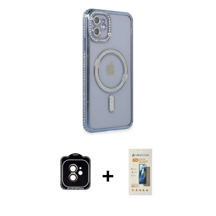 MARSİLYAN™- iPhone 11 Kılıf Zirve Doku Prime - Siyah 6D Mat Seramik Hayalet Nano Ekran Koruyucu + PVD Metal Kamera Lens - TU