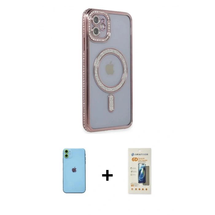 MARSİLYAN™- iPhone 11 Kılıf Zirve Doku Prime - Siyah 6D Mat Seramik Hayalet Nano Ekran Koruyucu + Neon Fosforlu Kamera Lens - YL