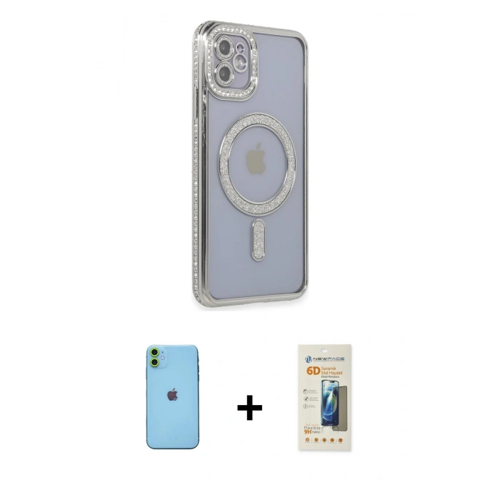 MARSİLYAN™- iPhone 11 Kılıf Zirve Doku Prime - Siyah 6D Mat Seramik Hayalet Nano Ekran Koruyucu + Neon Fosforlu Kamera Lens - YL