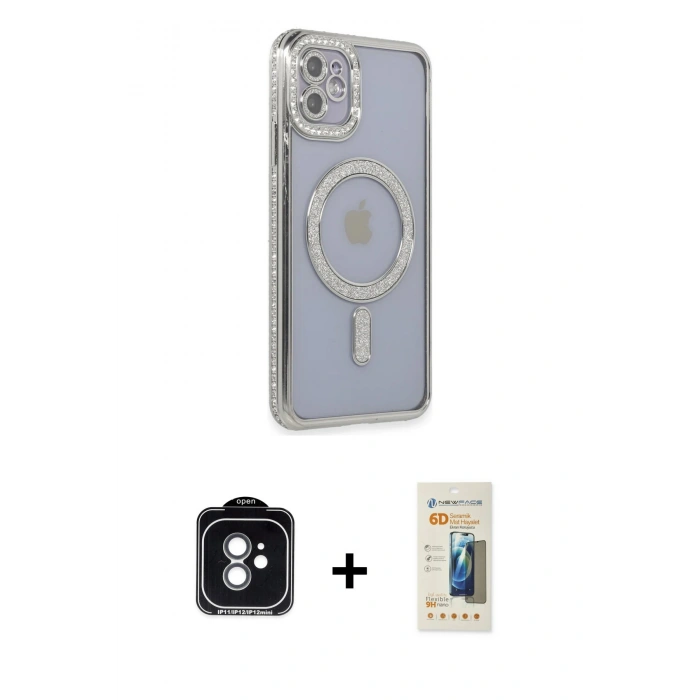 MARSİLYAN™- iPhone 11 Kılıf Zirve Doku Prime - Siyah 6D Mat Seramik Hayalet Nano Ekran Koruyucu + PVD Metal Kamera Lens - YL