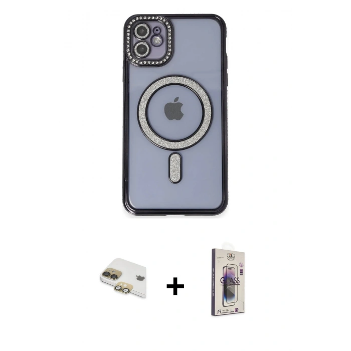 MARSİLYAN™- iPhone 11 Kılıf Zirve Doku Prime - Siyah Bilvis 3D Cam Ekran Koruyucu + Pers Alüminyum Kamera Lens - GD