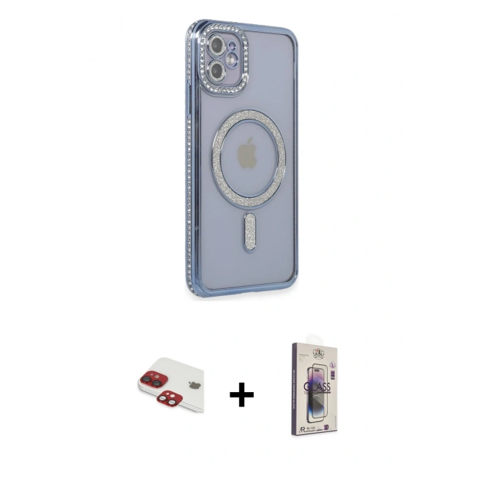 MARSİLYAN™- iPhone 11 Kılıf Zirve Doku Prime - Siyah Bilvis 3D Cam Ekran Koruyucu + Pers Alüminyum Kamera Lens - KI